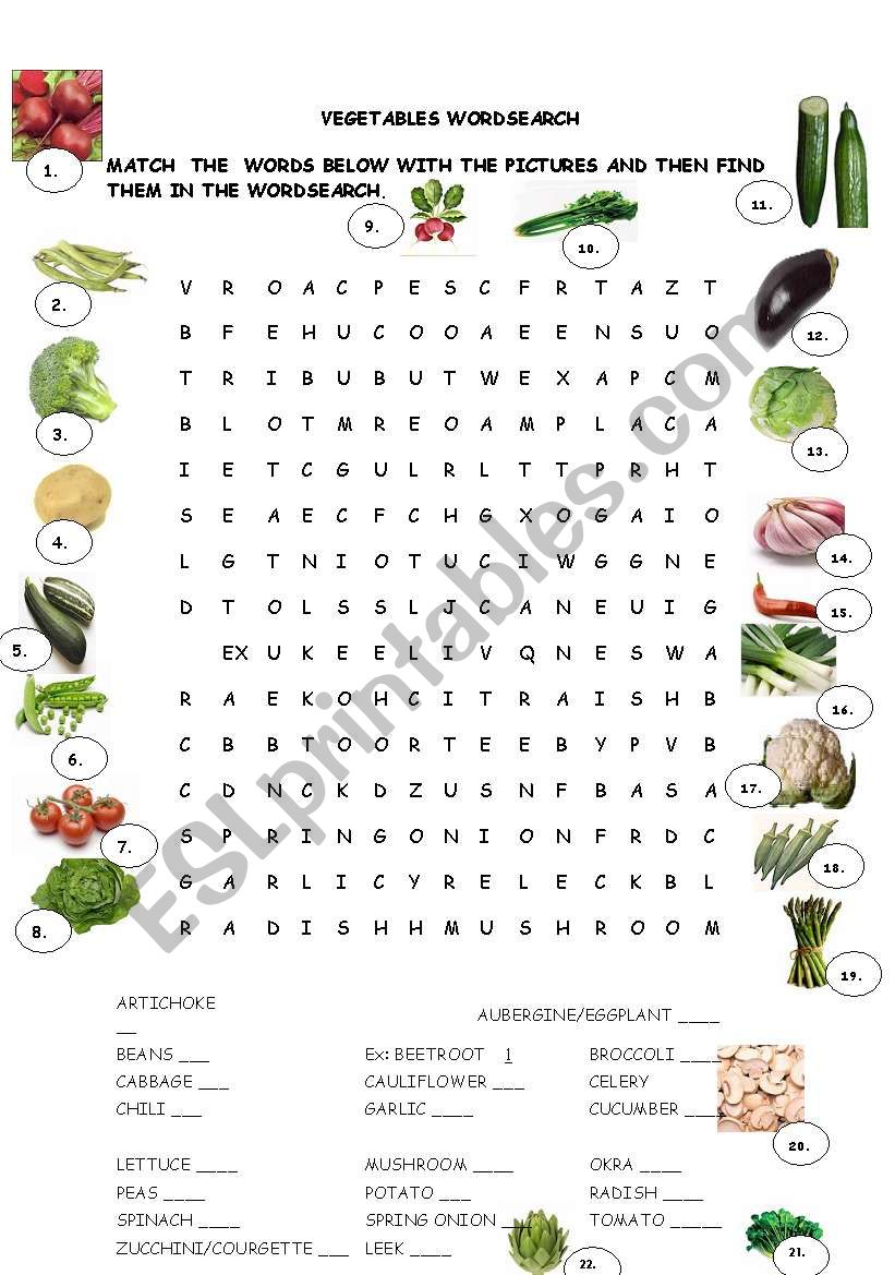 VEGETABLE WORDSEARCH worksheet