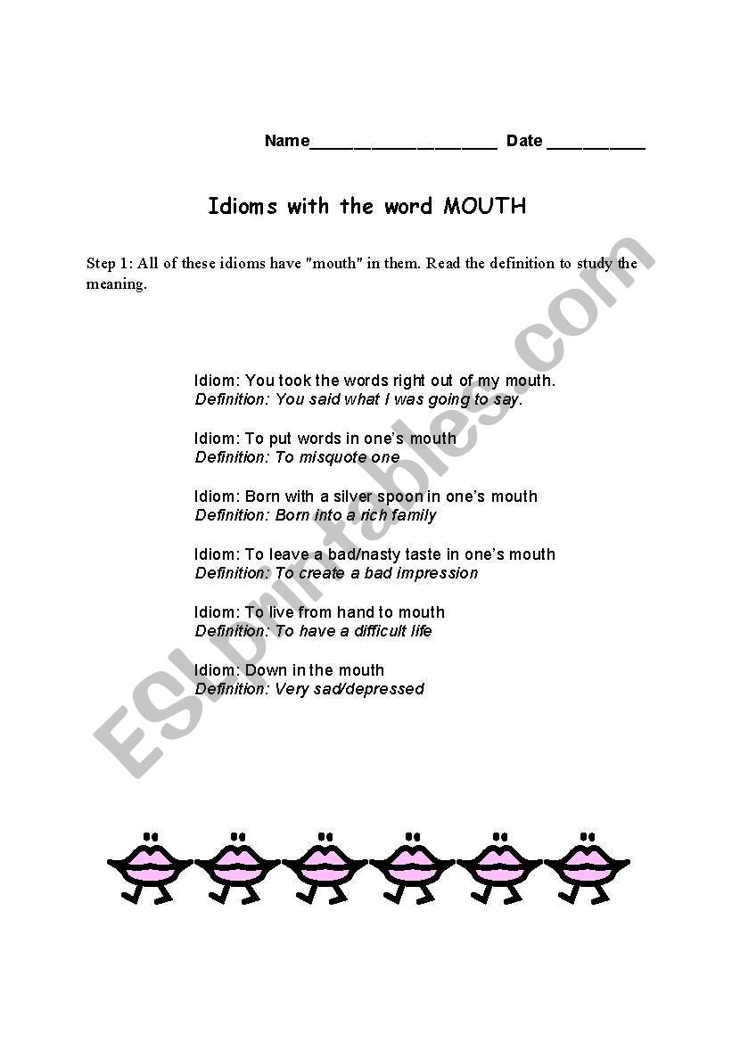 Mouth  worksheet