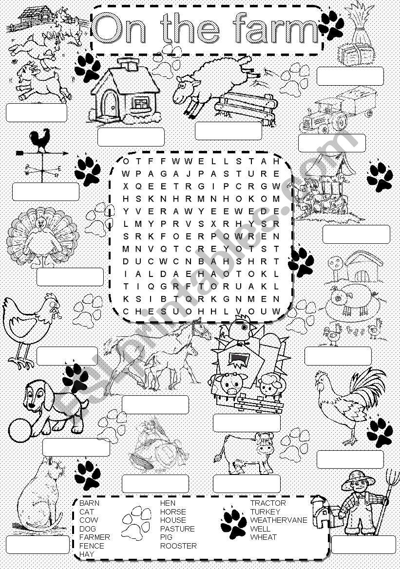 wordsearch  ON THE FARM worksheet