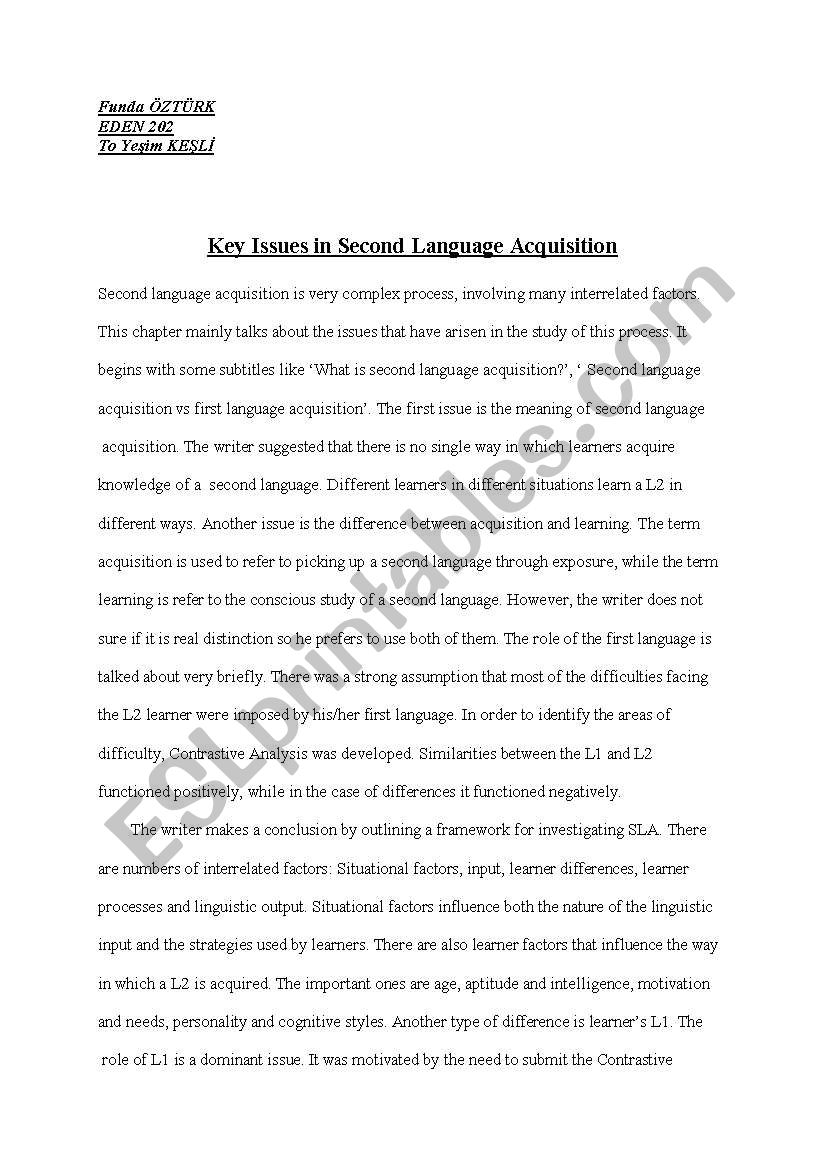 Second Langugage Acqusition worksheet