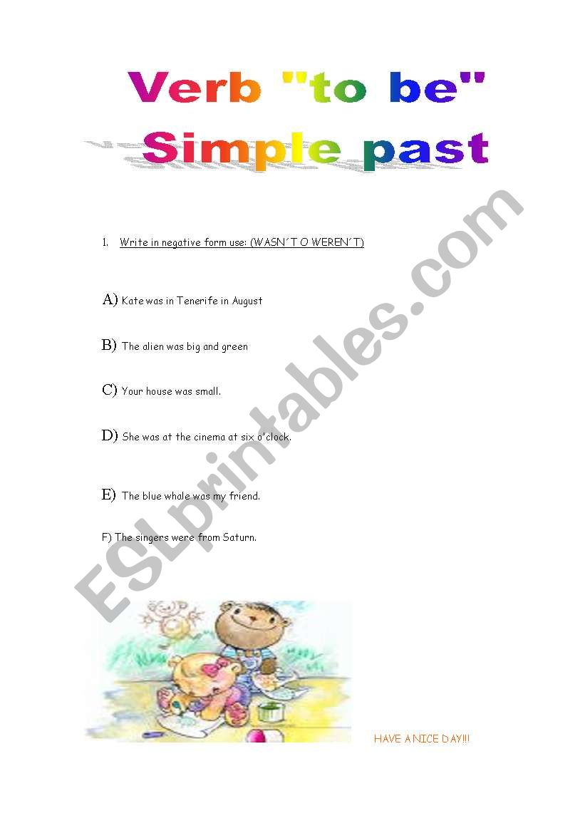 TO BE PAST worksheet
