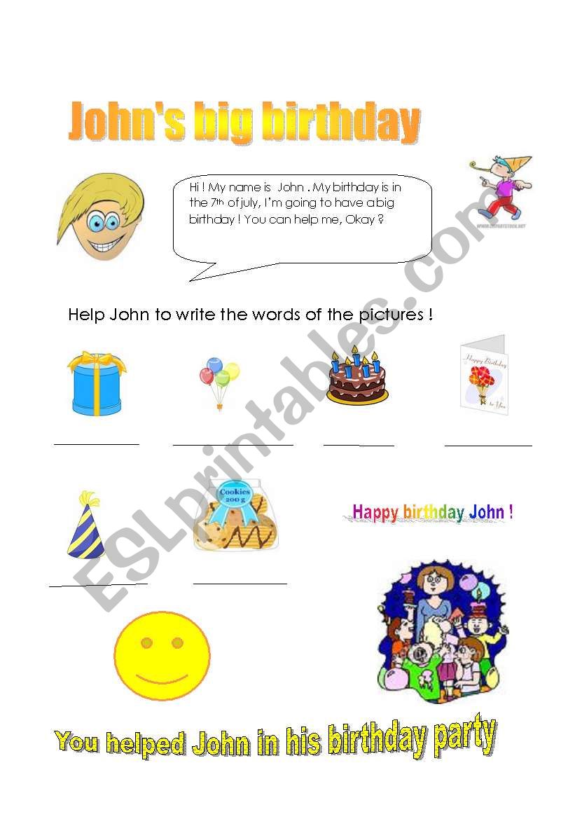 Johns big birthday worksheet