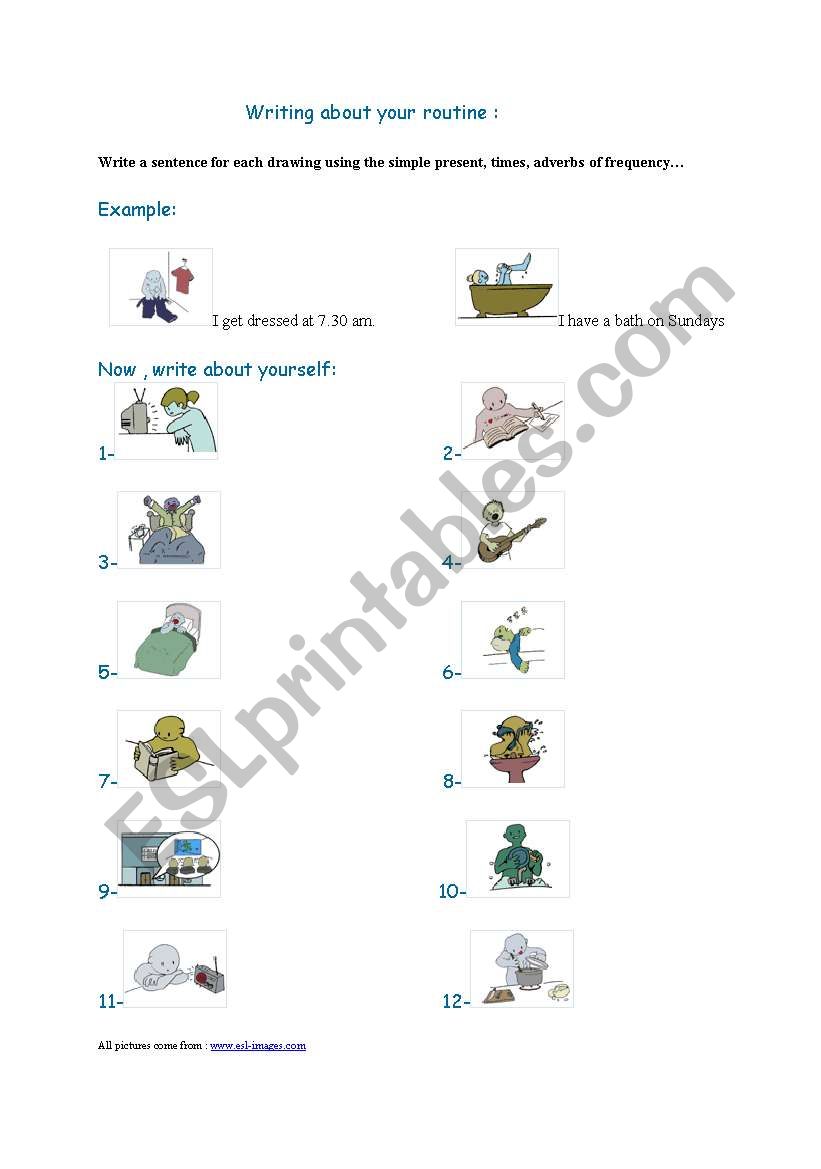 Writing about daily routine. worksheet