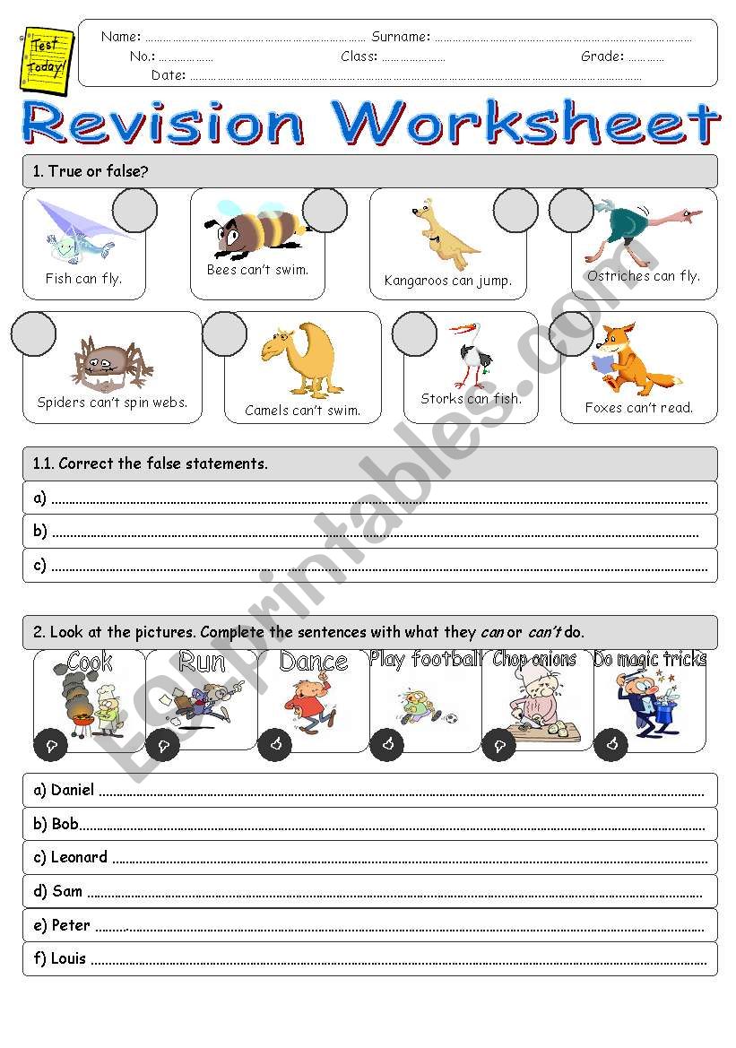 revision Worksheet - Page 1 worksheet