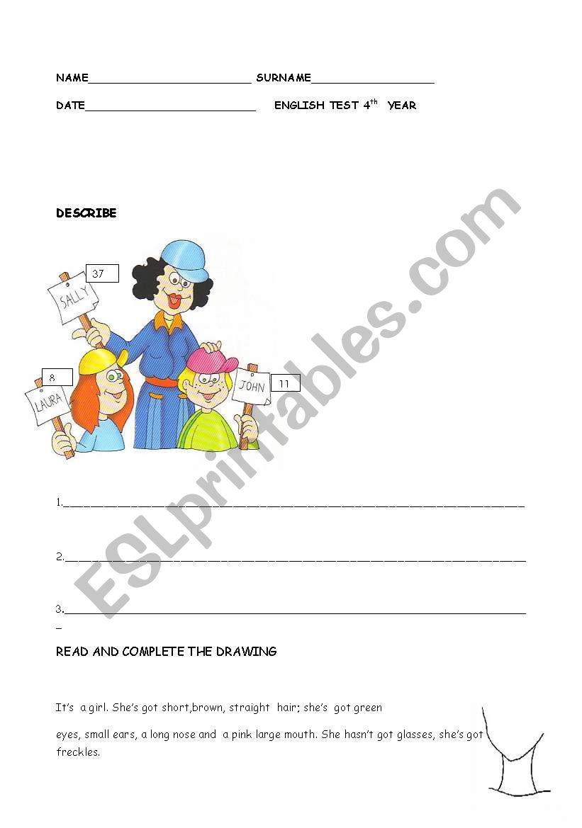 physical description test worksheet