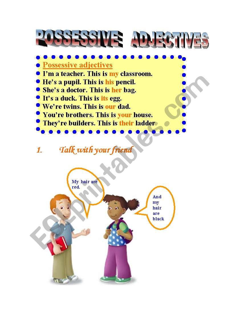 POSSESSIVE ADJECTIVES worksheet