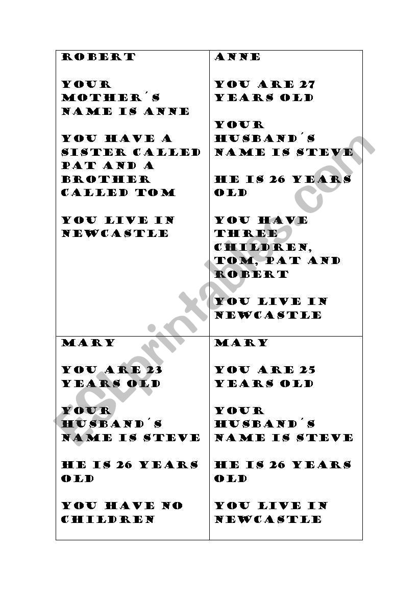 family game sheet 2 worksheet