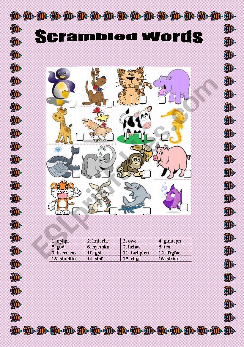 Animals Scrambled Words worksheet