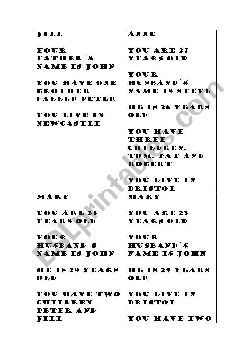 family game 4 worksheet