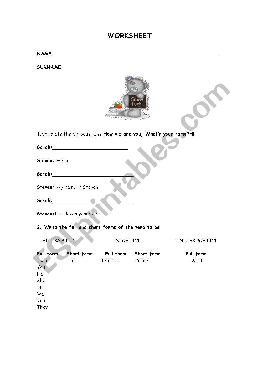 verb to be worksheet