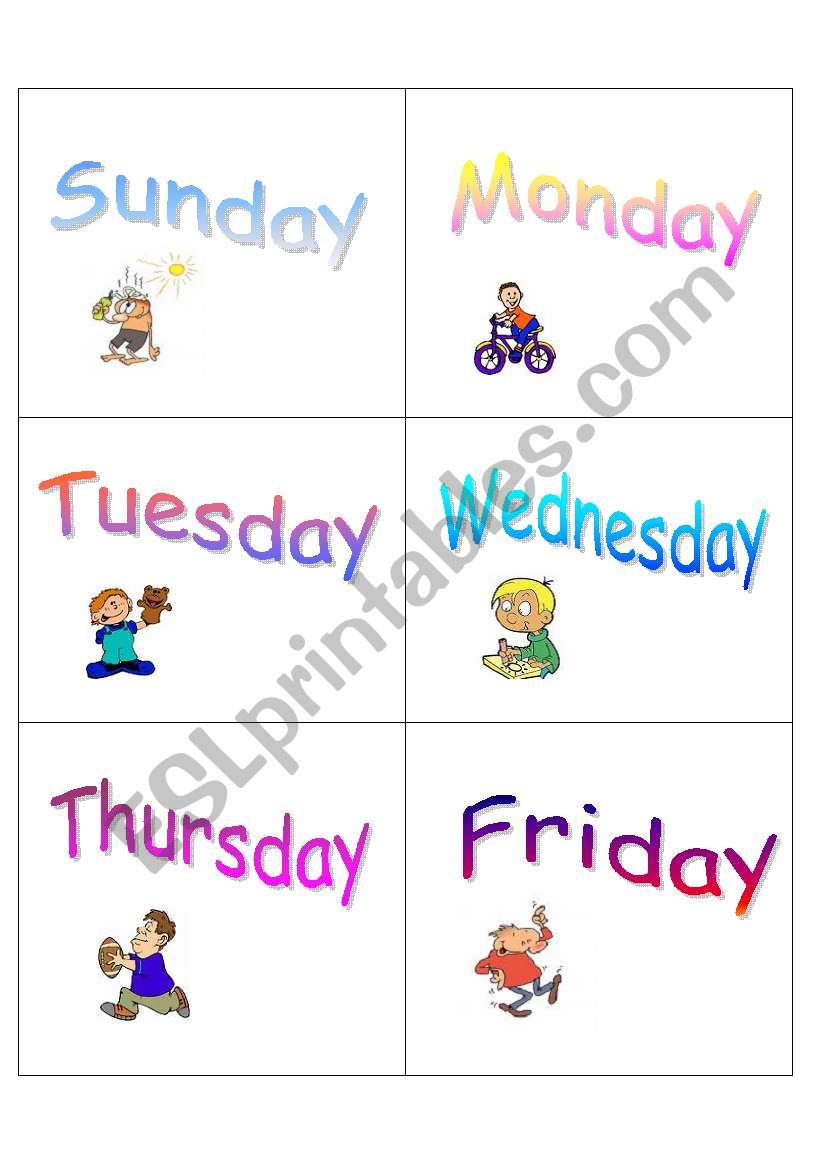 days of the week flash cards with ideas for their use