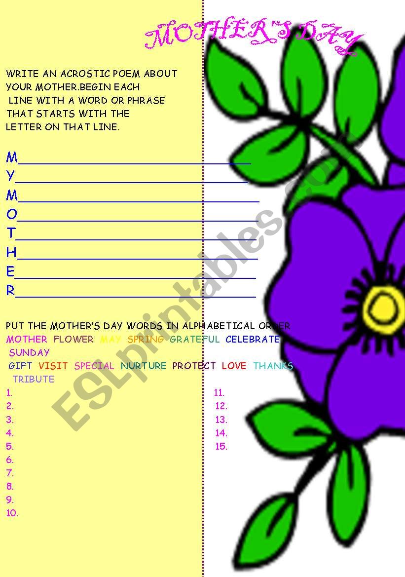 Mother S Day Esl Worksheet By Snow White