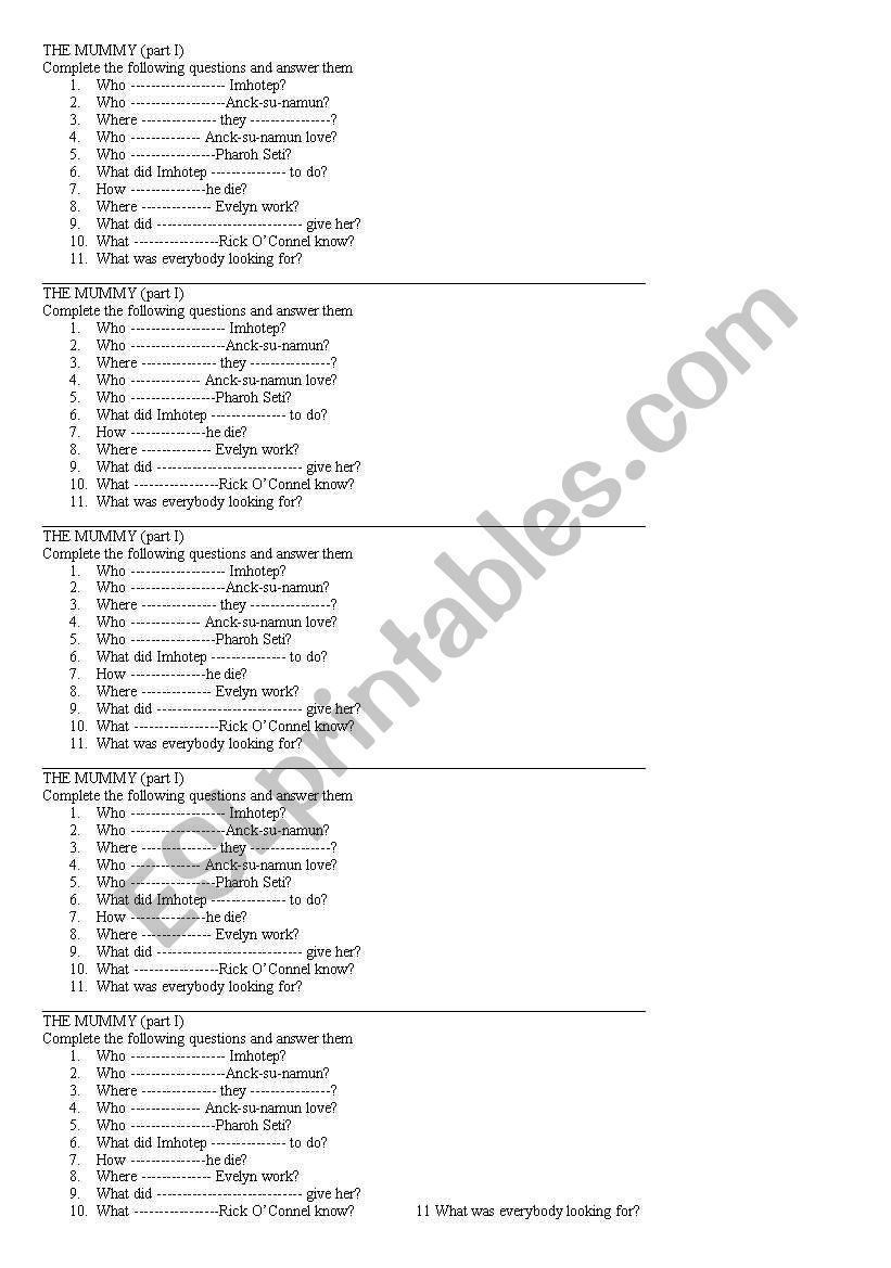 The Mummy worksheet