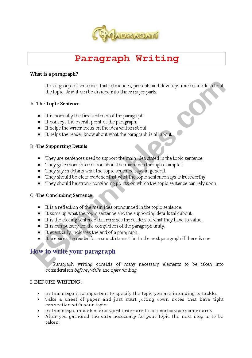 Paragraph writing worksheet