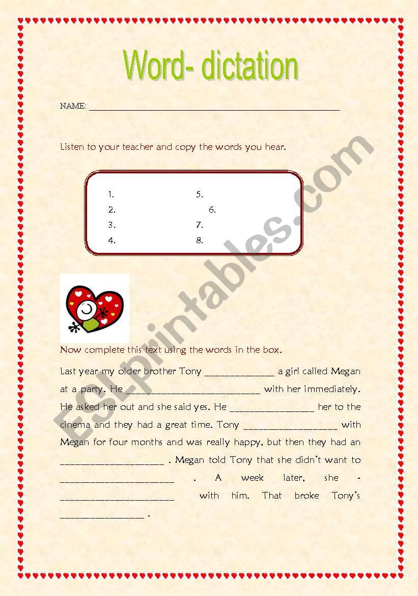 Love ( word-dictation ) worksheet