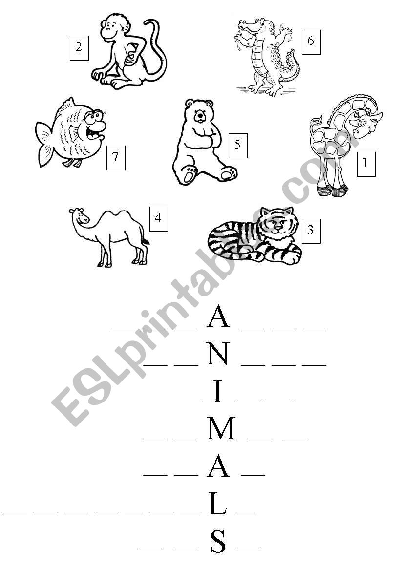 Animals crossword worksheet