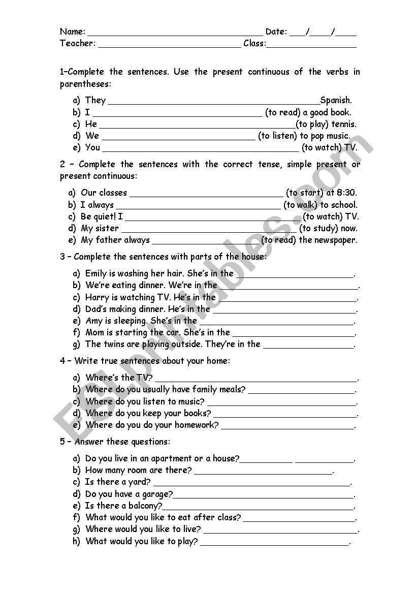 mixed exercises worksheet