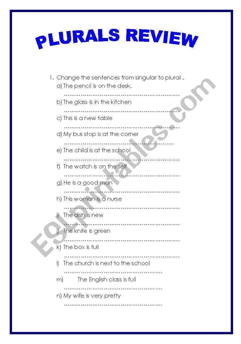 PLURALS REVIEW worksheet