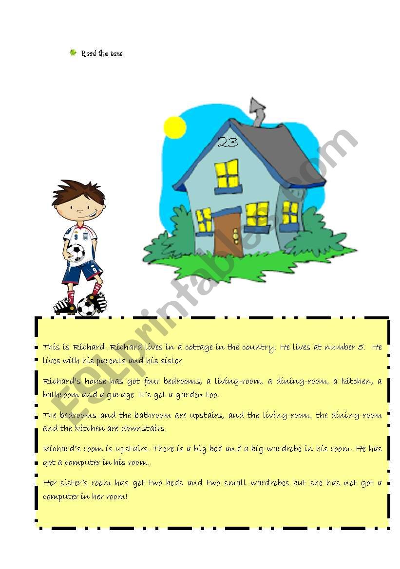 Family and house reading + scramble activity: parts of a house
