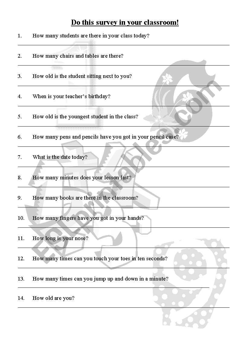 Classroom survey! worksheet