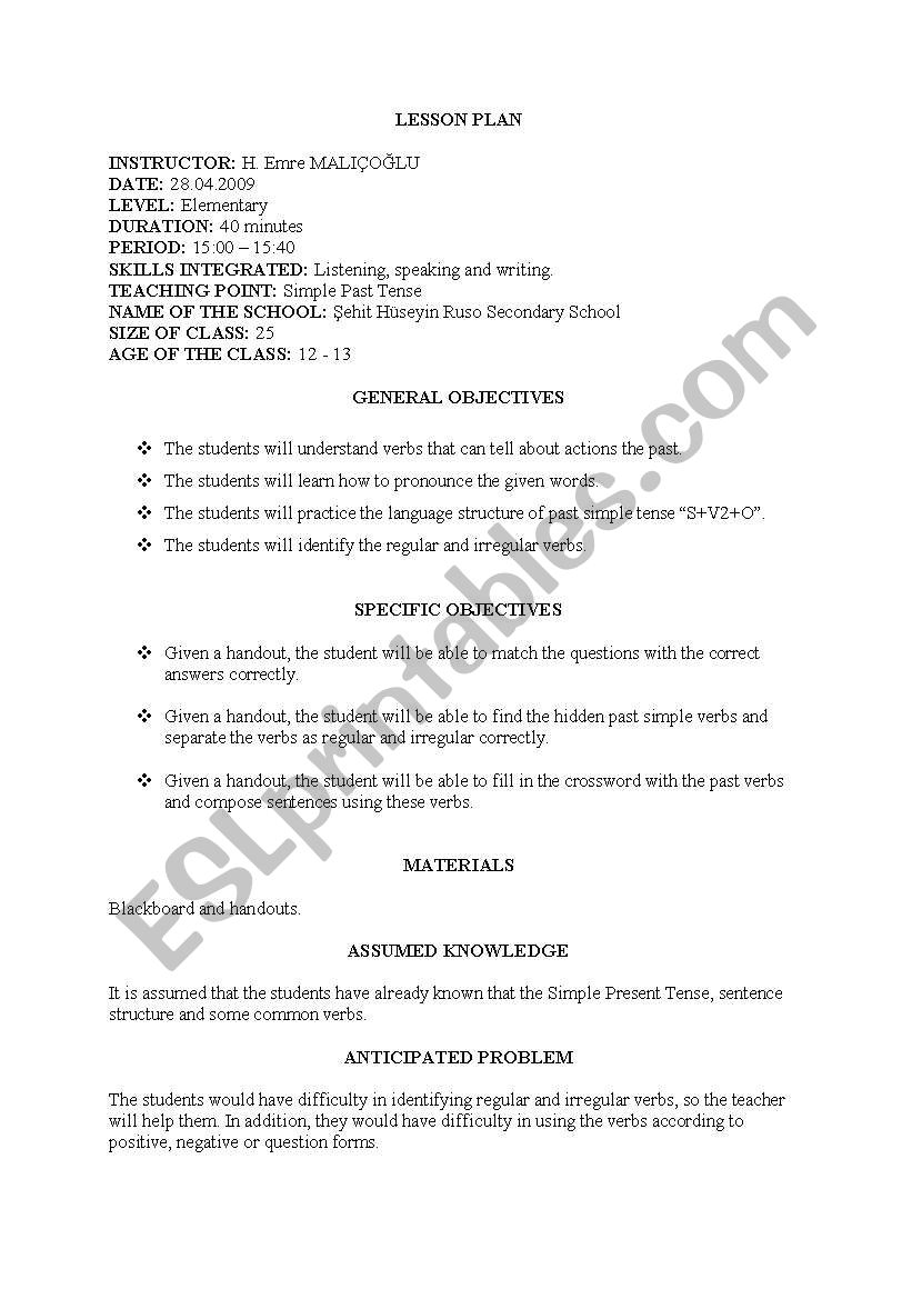 lesson plan  worksheet
