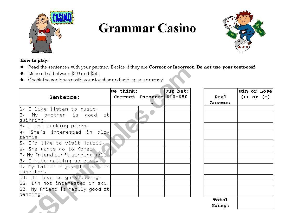 Grammar Casino  worksheet