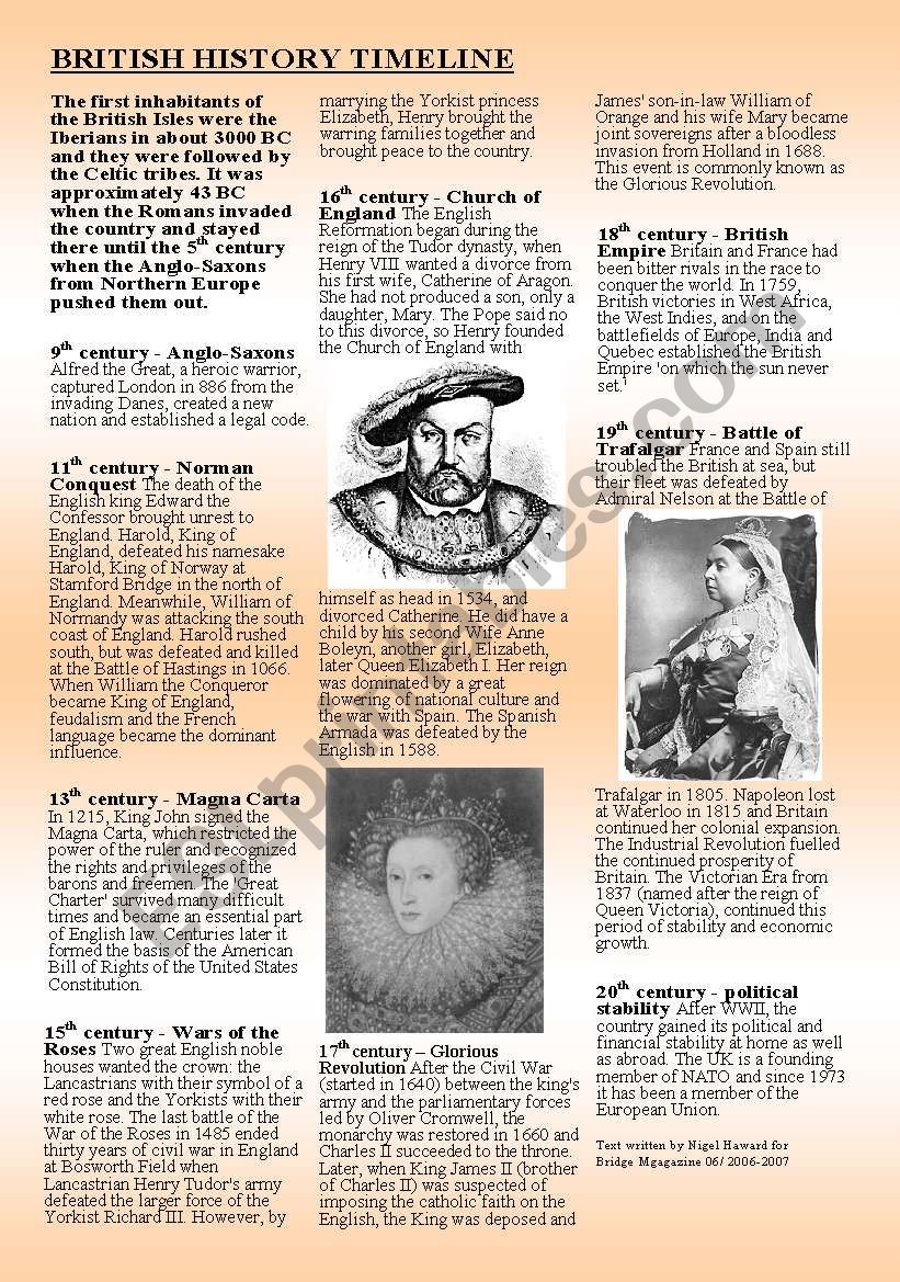 BRITISH HISTORY  worksheet