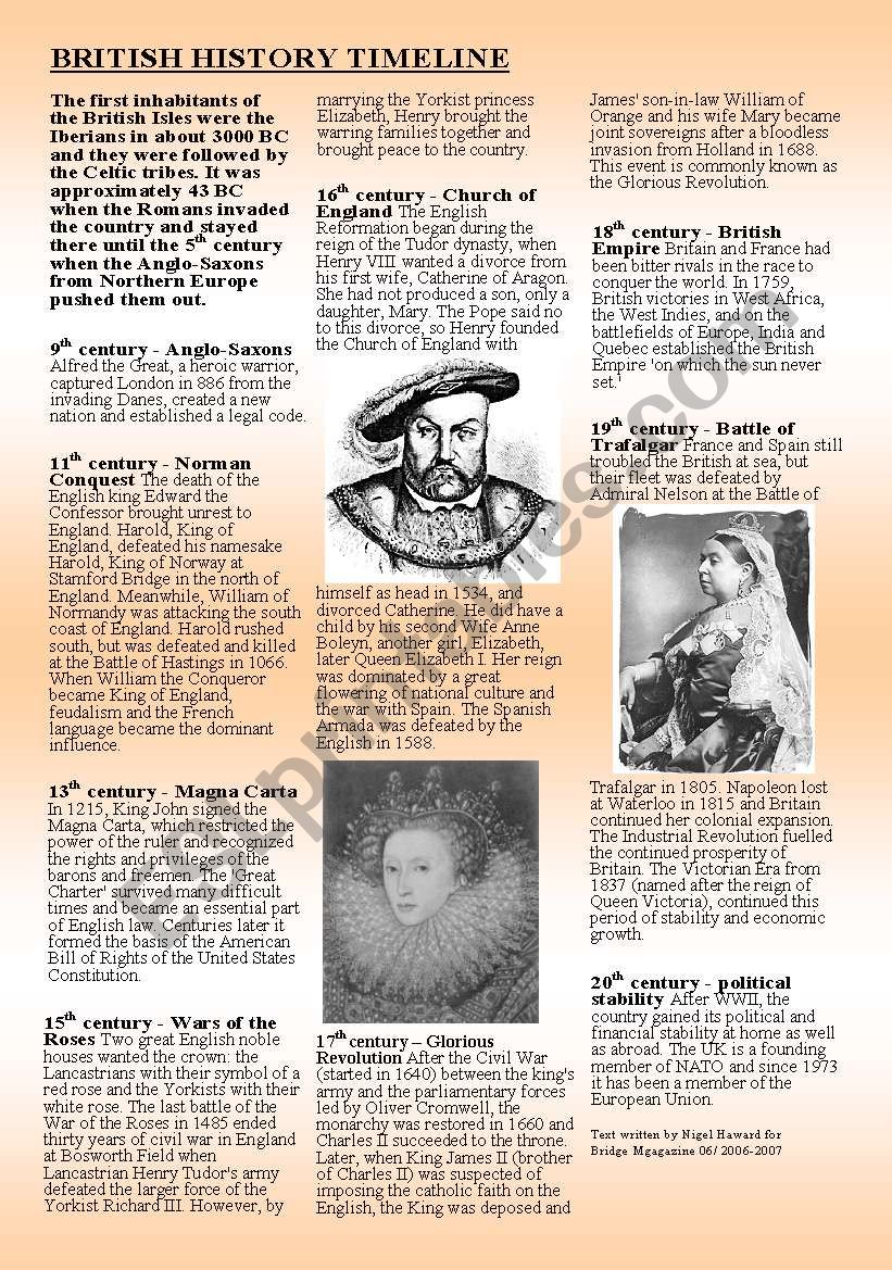 BRITISH HISTORY  worksheet