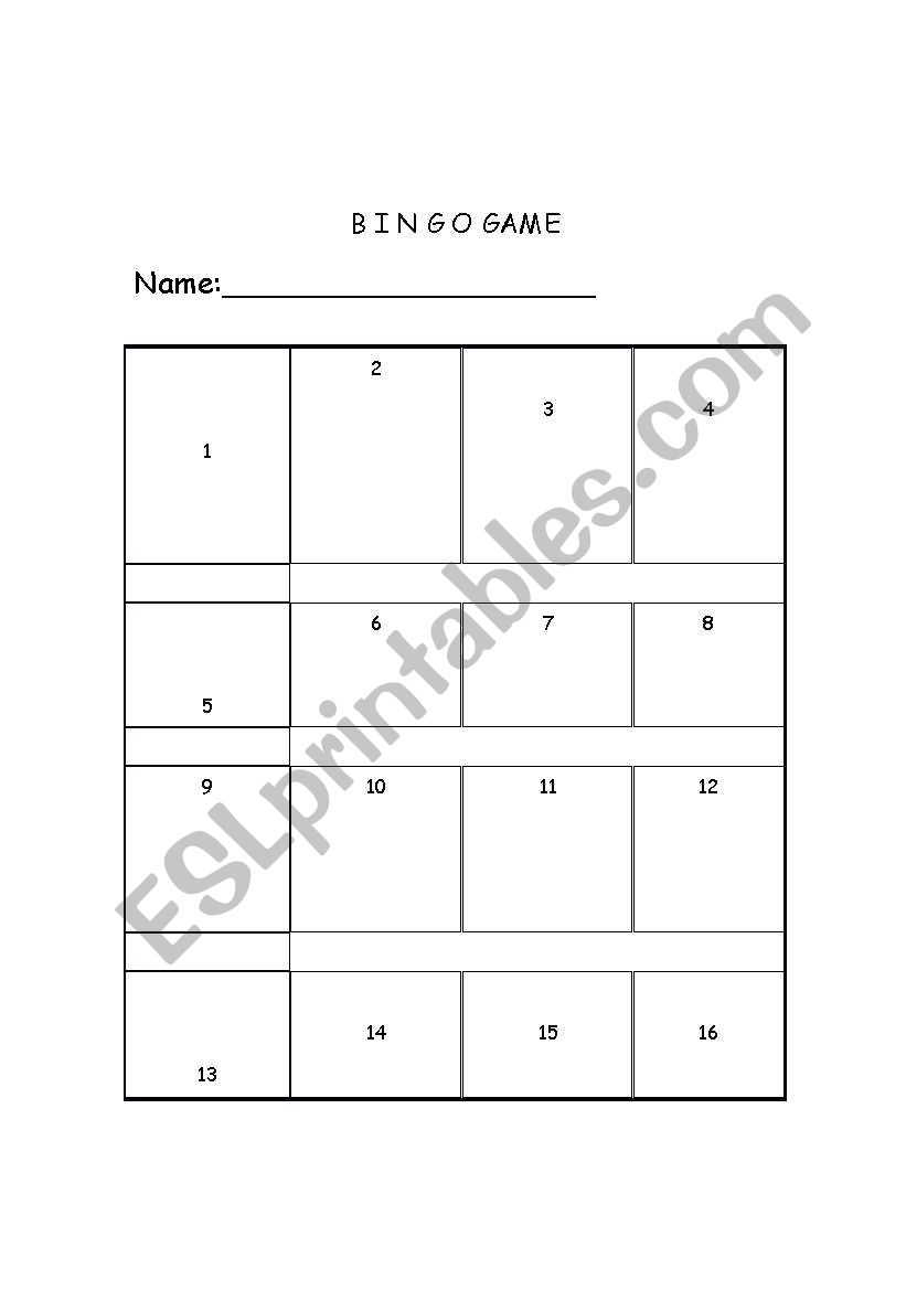 Bingo Game worksheet