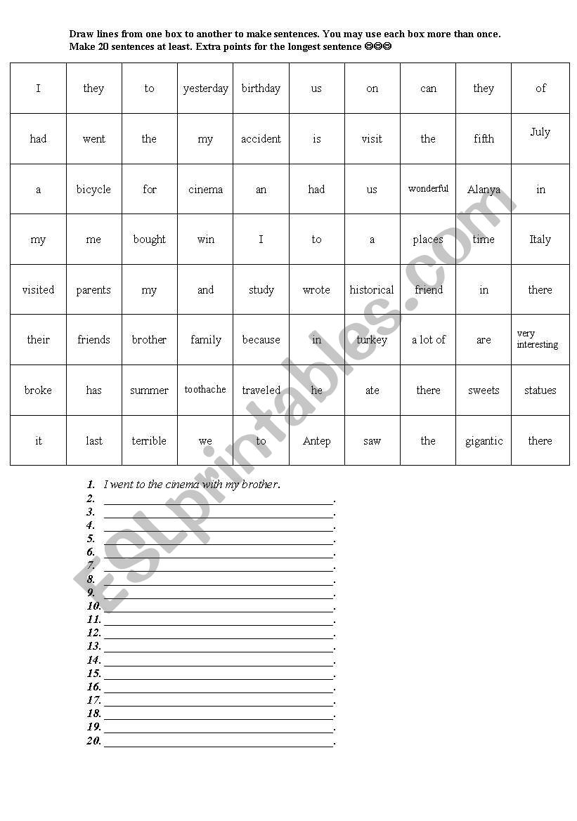 past simple puzzle worksheet