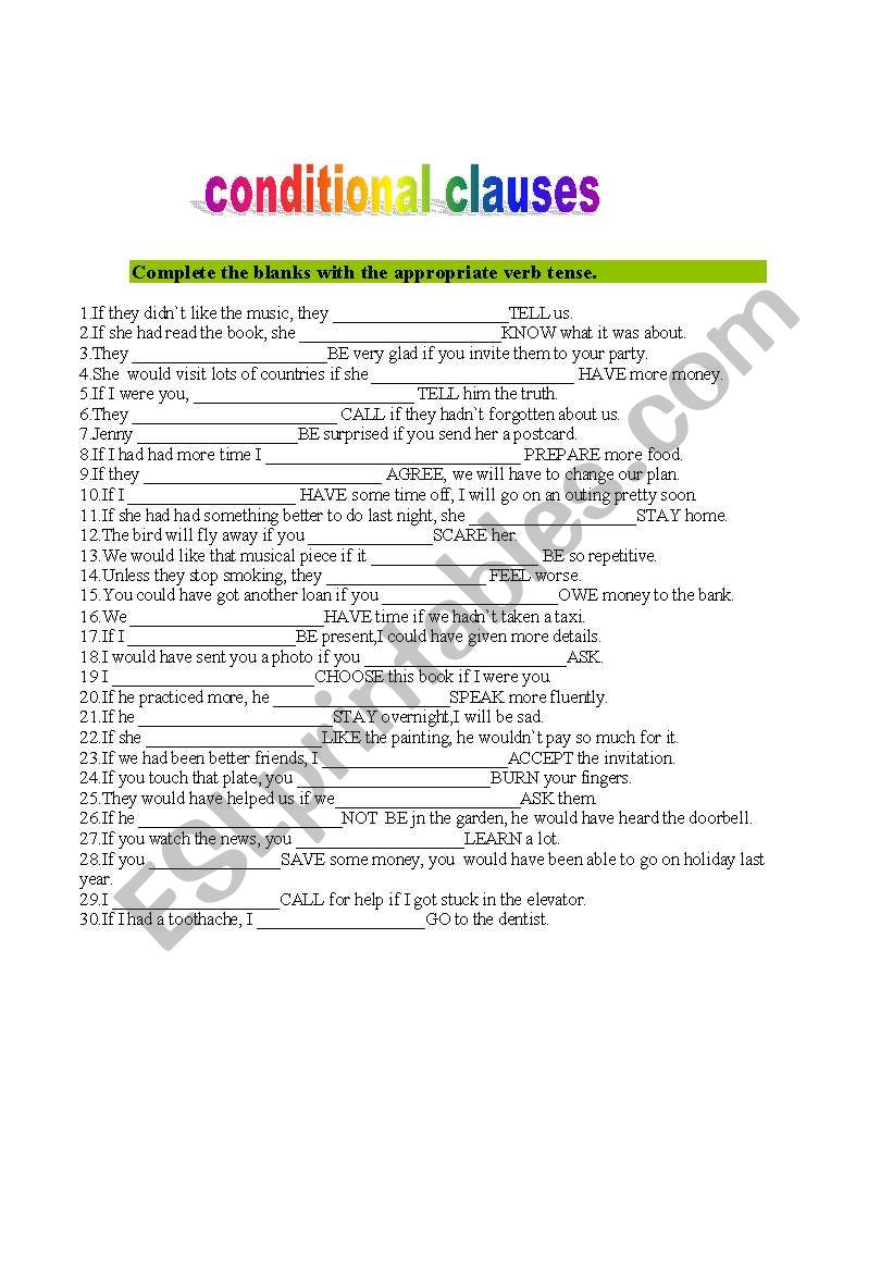 CONDITIONAL CLAUSES,TYPES 1,2 AND 3