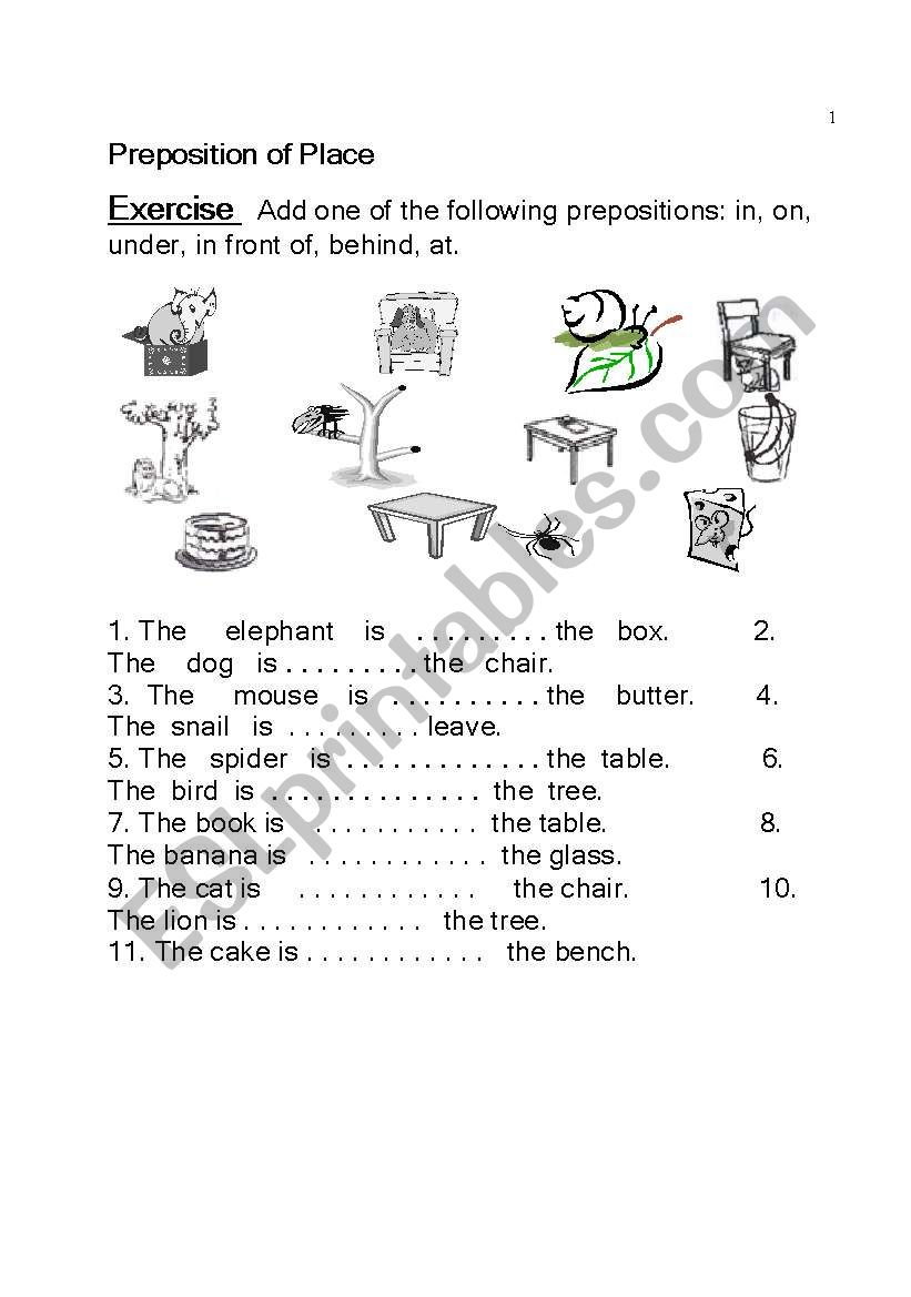 Prepositions of Place worksheet