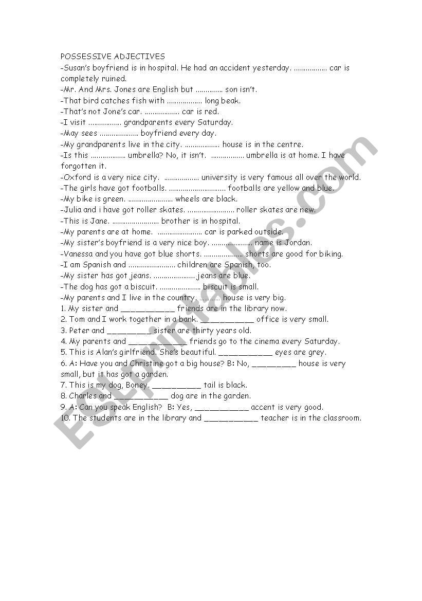 possessive adjectives worksheet