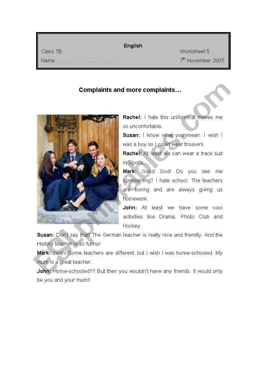 School uniform worksheet