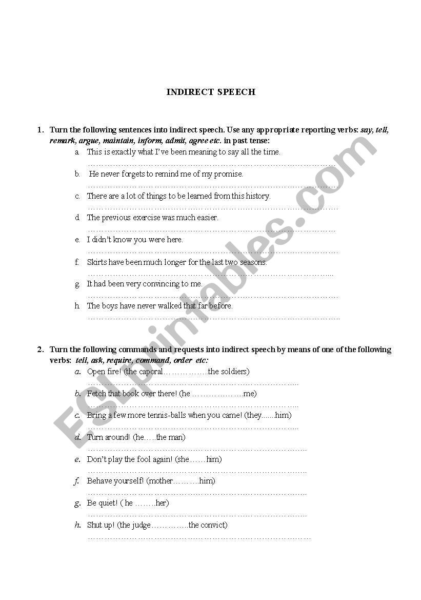 reported speech worksheet