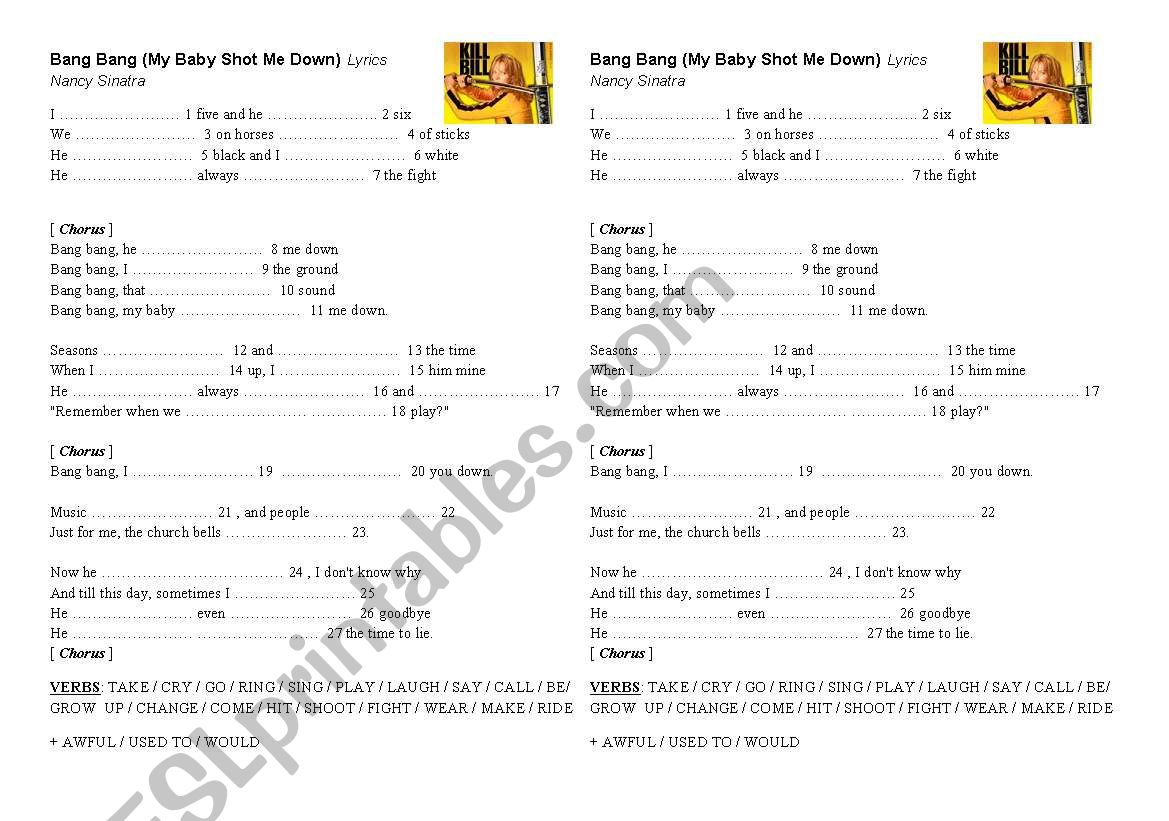 Song Bang Bang Nancy Sinatra worksheet