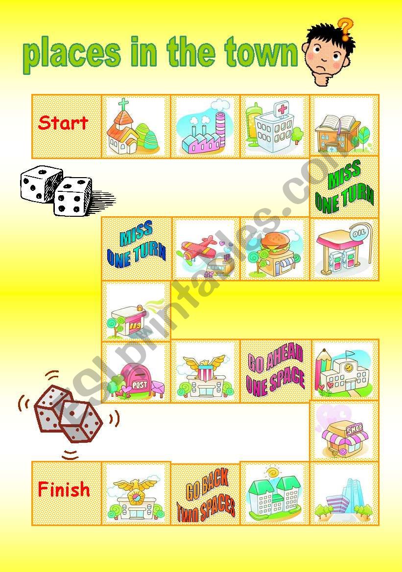 places in the town board game worksheet