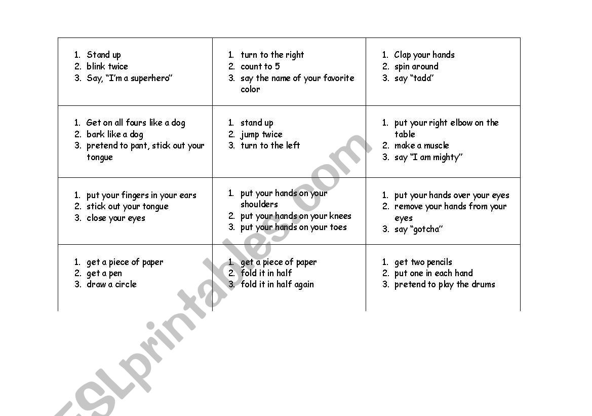 Practice following 3 step directions