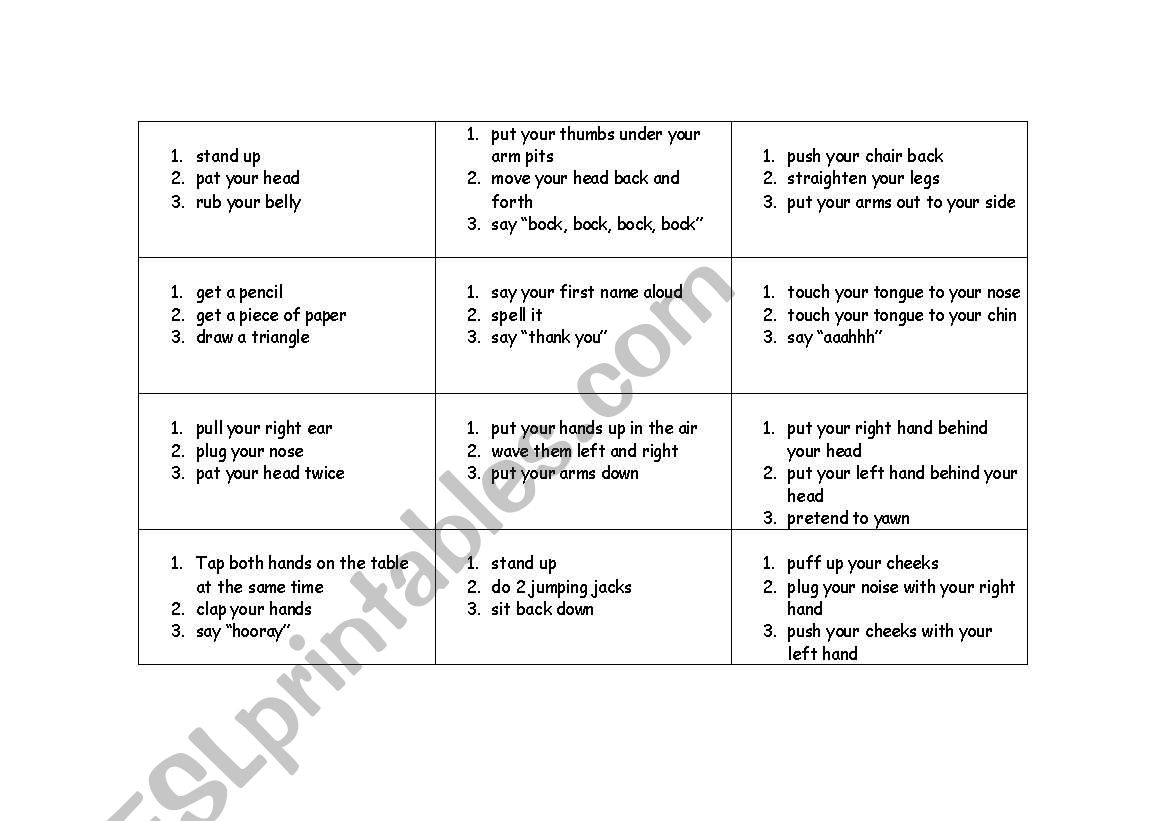English worksheets: Practice following 2 step directions Regarding 3 Step Directions English worksheets: Practice following 2 step directions Regarding 3 Step Directions