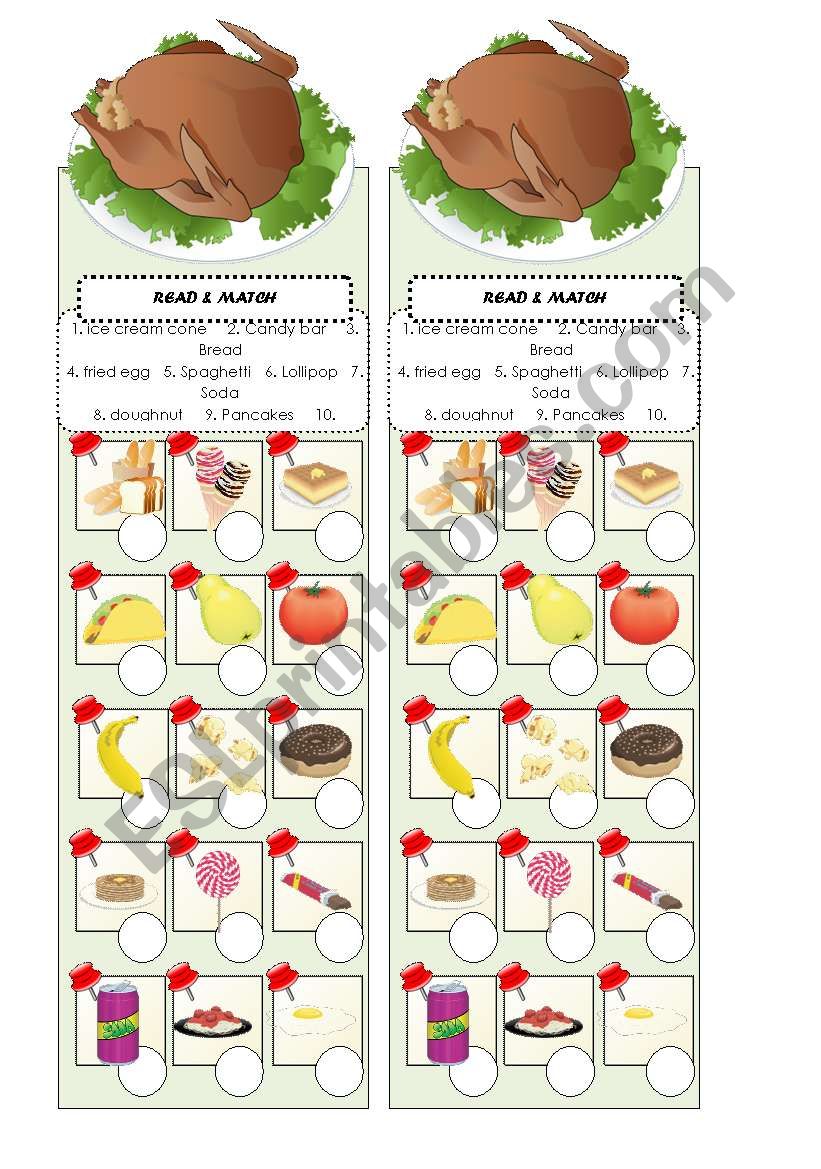 Bookmark about food! worksheet