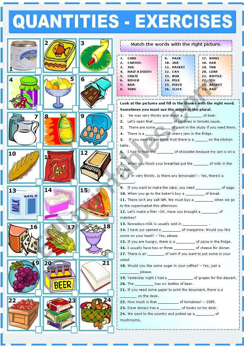 EXPRESSIONS OF QUANTITY - EXERCISES