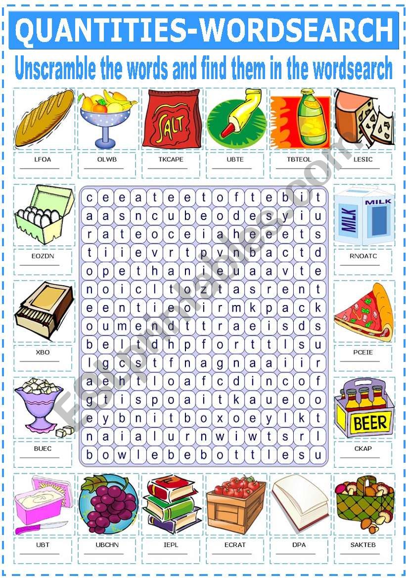 EXPRESSIONS OF QUANTITY - WORDSEARCH