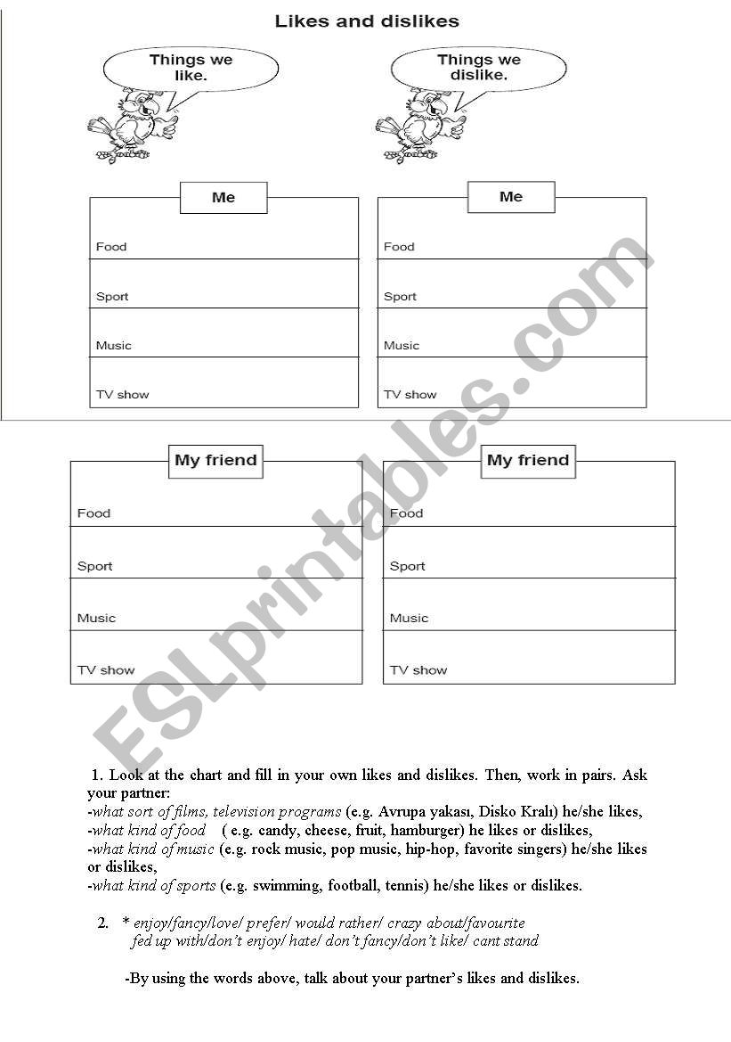 likes&dislikes worksheet