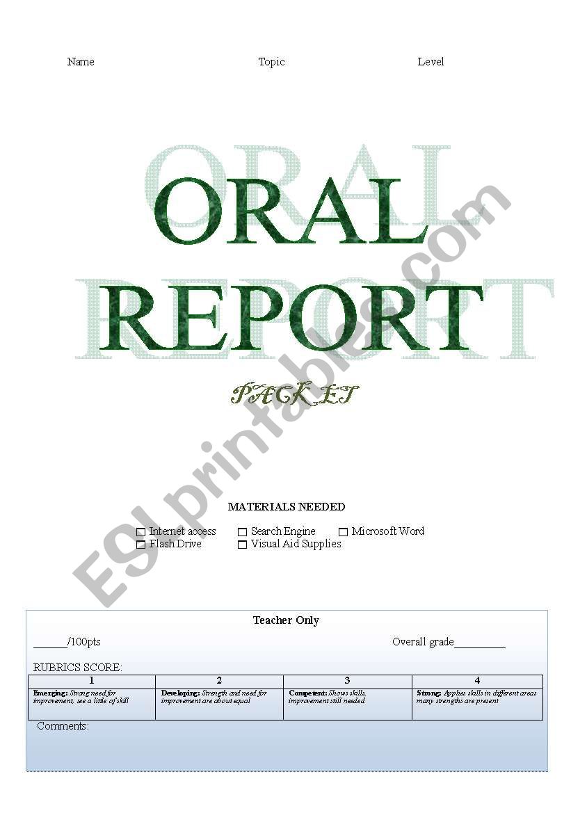 ORAL REPORT worksheet