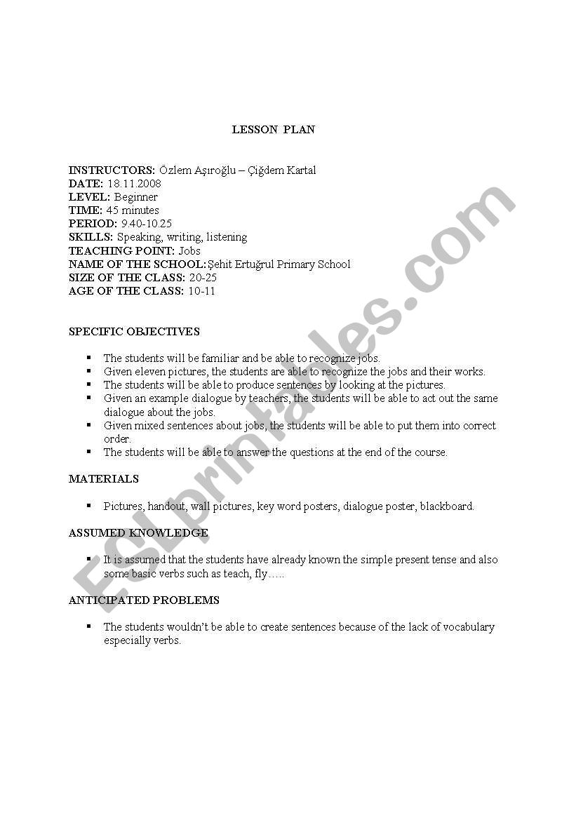 jobs worksheet