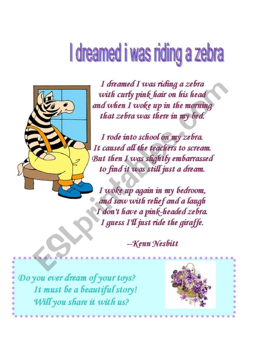 I DREAM OF A ZEBRA worksheet