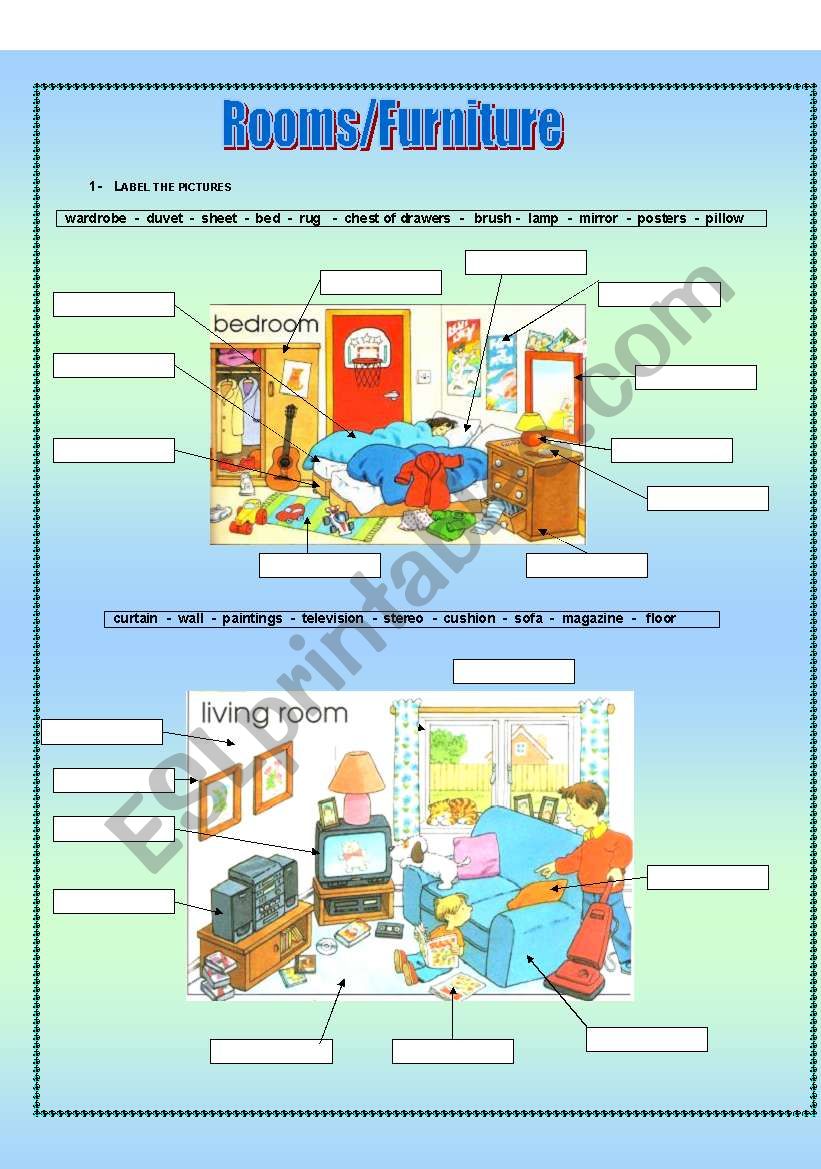 Rooms in a house worksheet