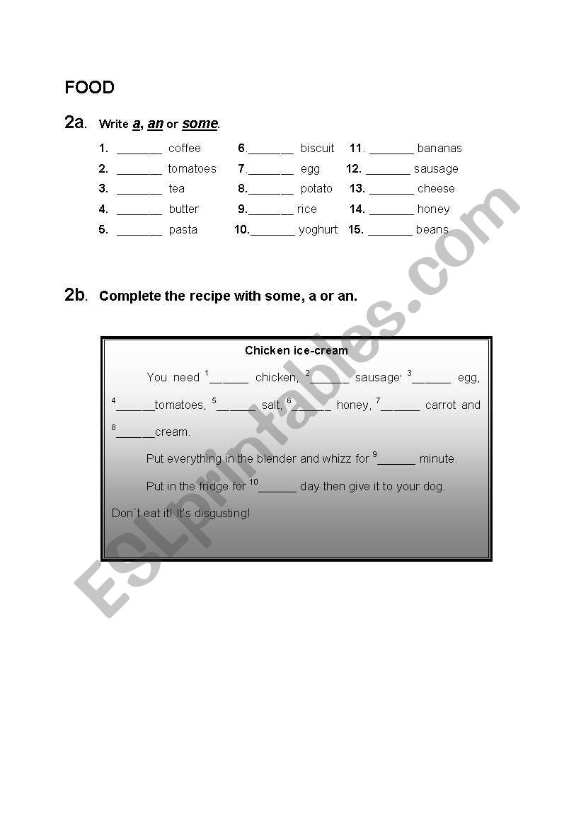 Some, A, An + Food worksheet