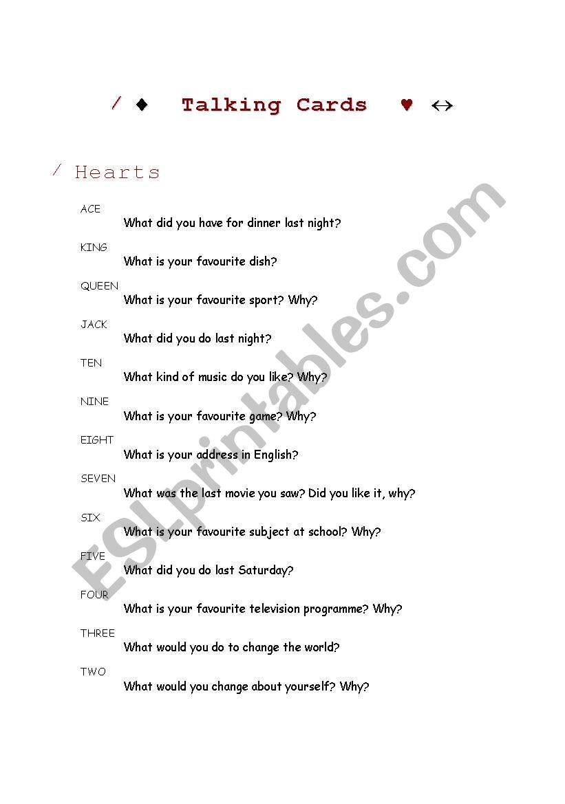 Presentation - Talking Cards worksheet