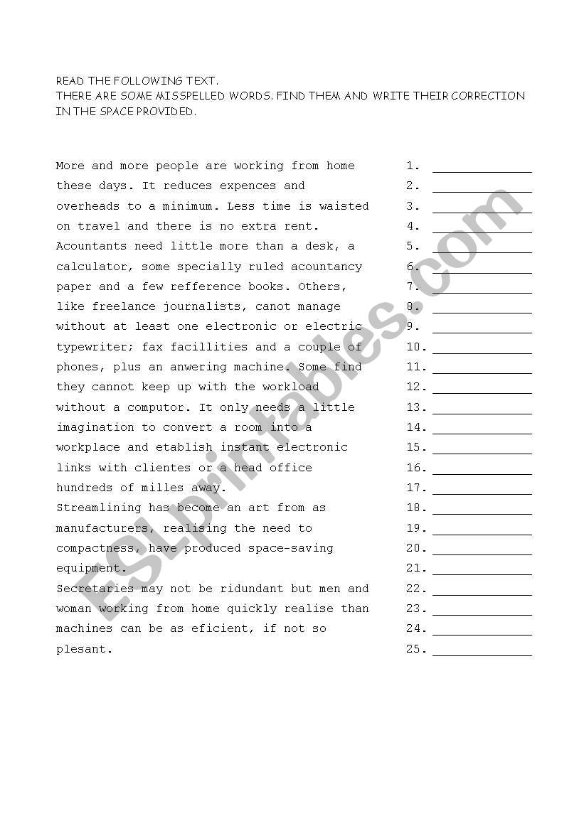 Misspelled Words worksheet